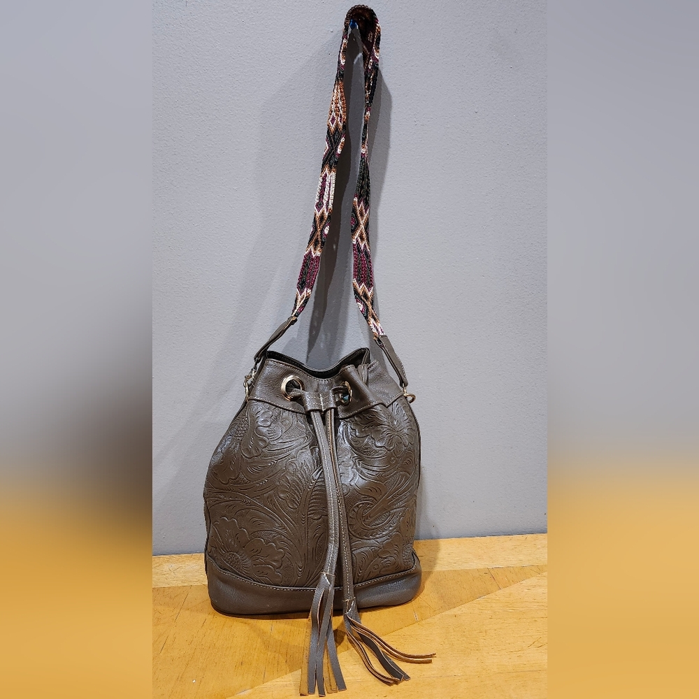 Artisan faux leather bucket purse